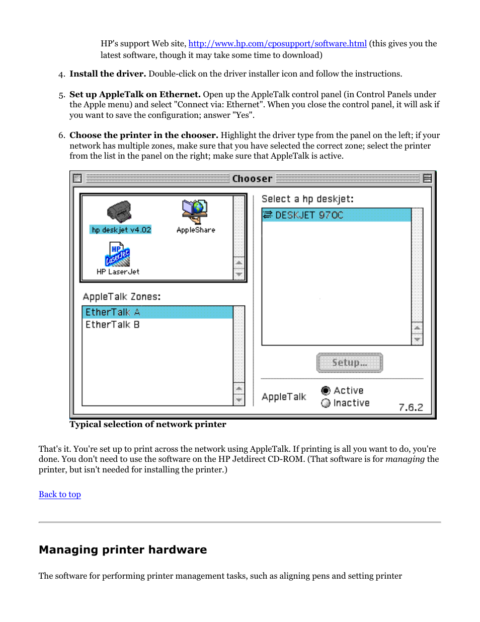 Managing printer hardware, For tasks that involve the | HP Jetdirect 250m Print Server series User Manual | Page 63 / 181