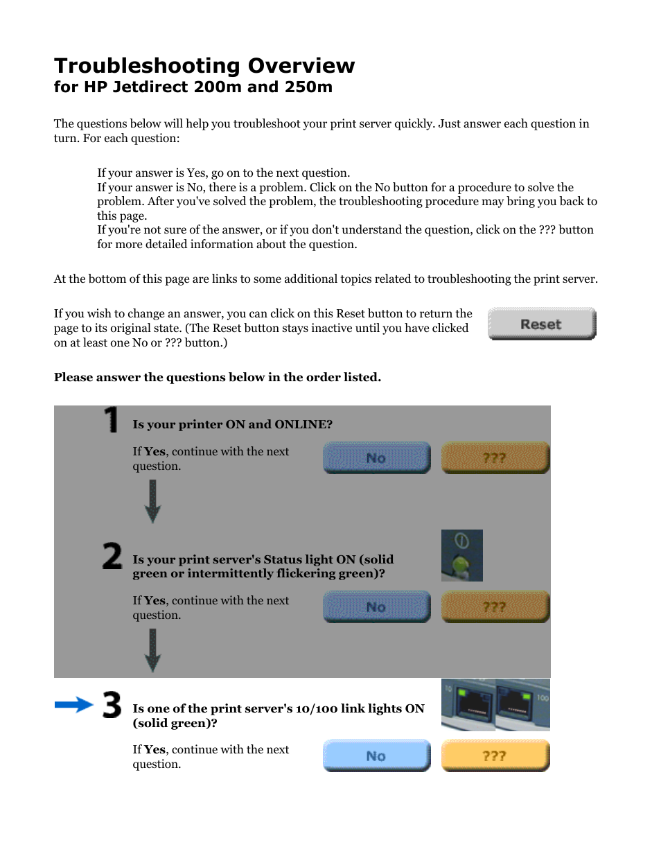 Hp jetdirect troubleshooting, Troubleshooting overview | HP Jetdirect 250m Print Server series User Manual | Page 93 / 181