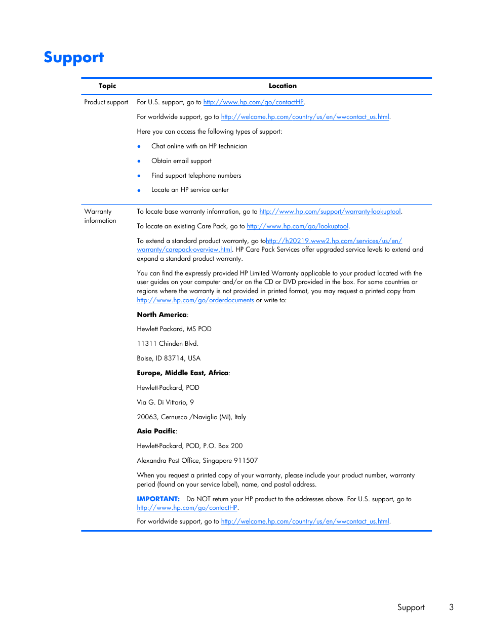 Support, Support 3 | HP Z1 G2-Workstation User Manual | Page 11 / 68