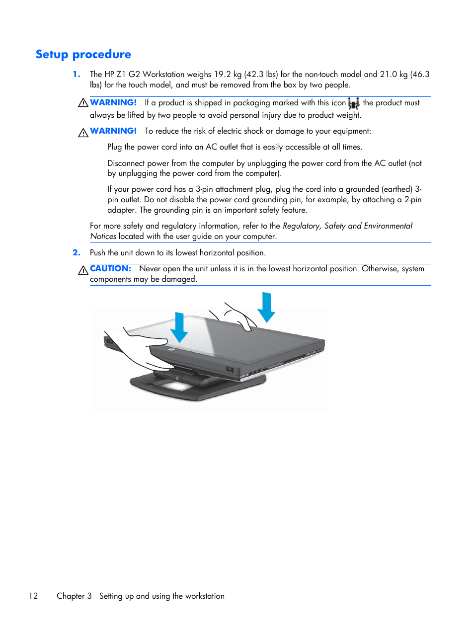 Setup procedure | HP Z1 G2-Workstation User Manual | Page 20 / 68