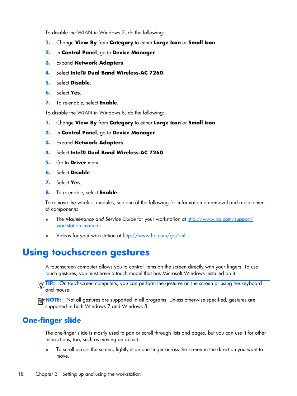Using touchscreen gestures, One-finger slide | HP Z1 G2-Workstation User Manual | Page 26 / 68