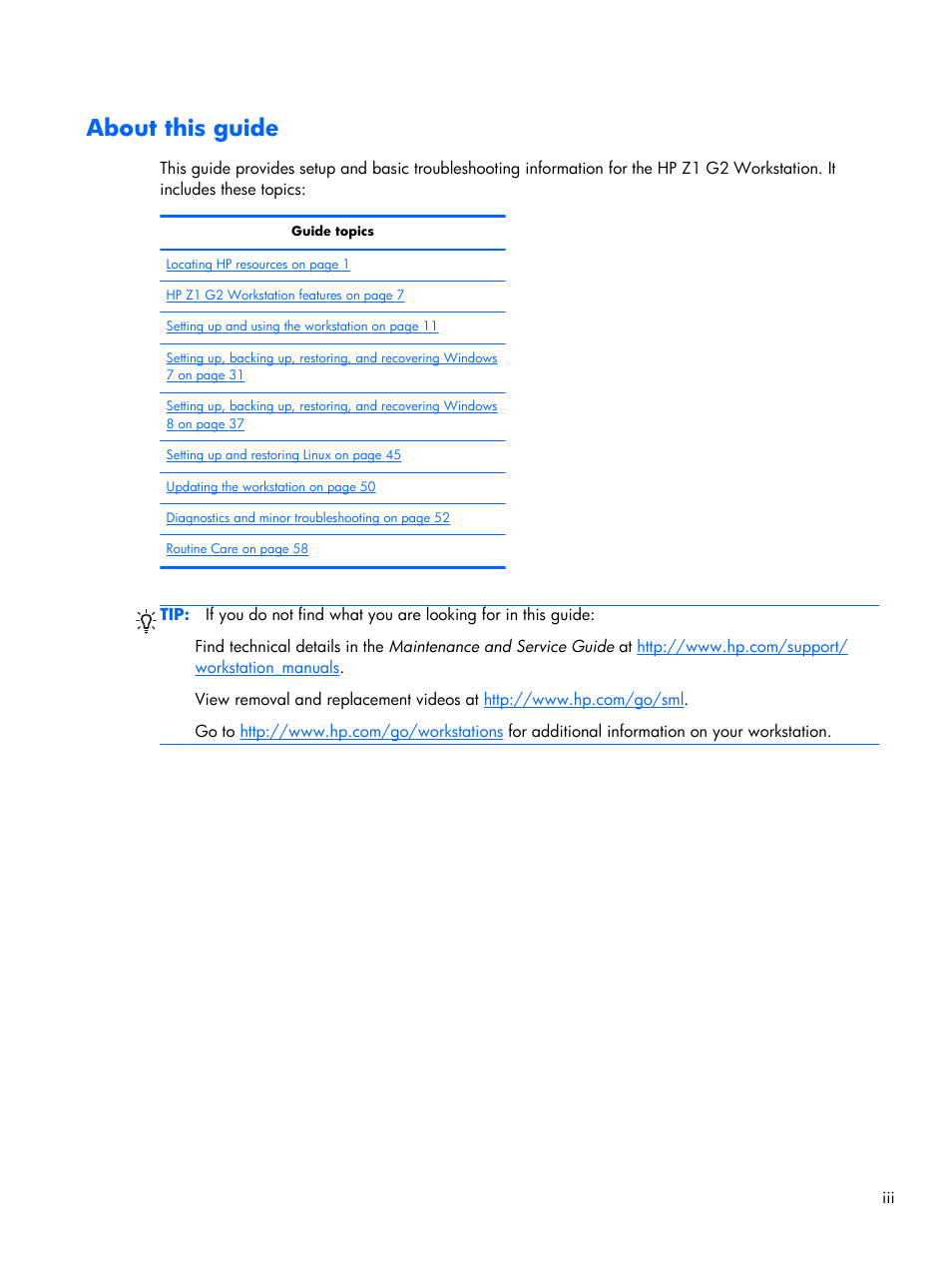 About this guide | HP Z1 G2-Workstation User Manual | Page 3 / 68