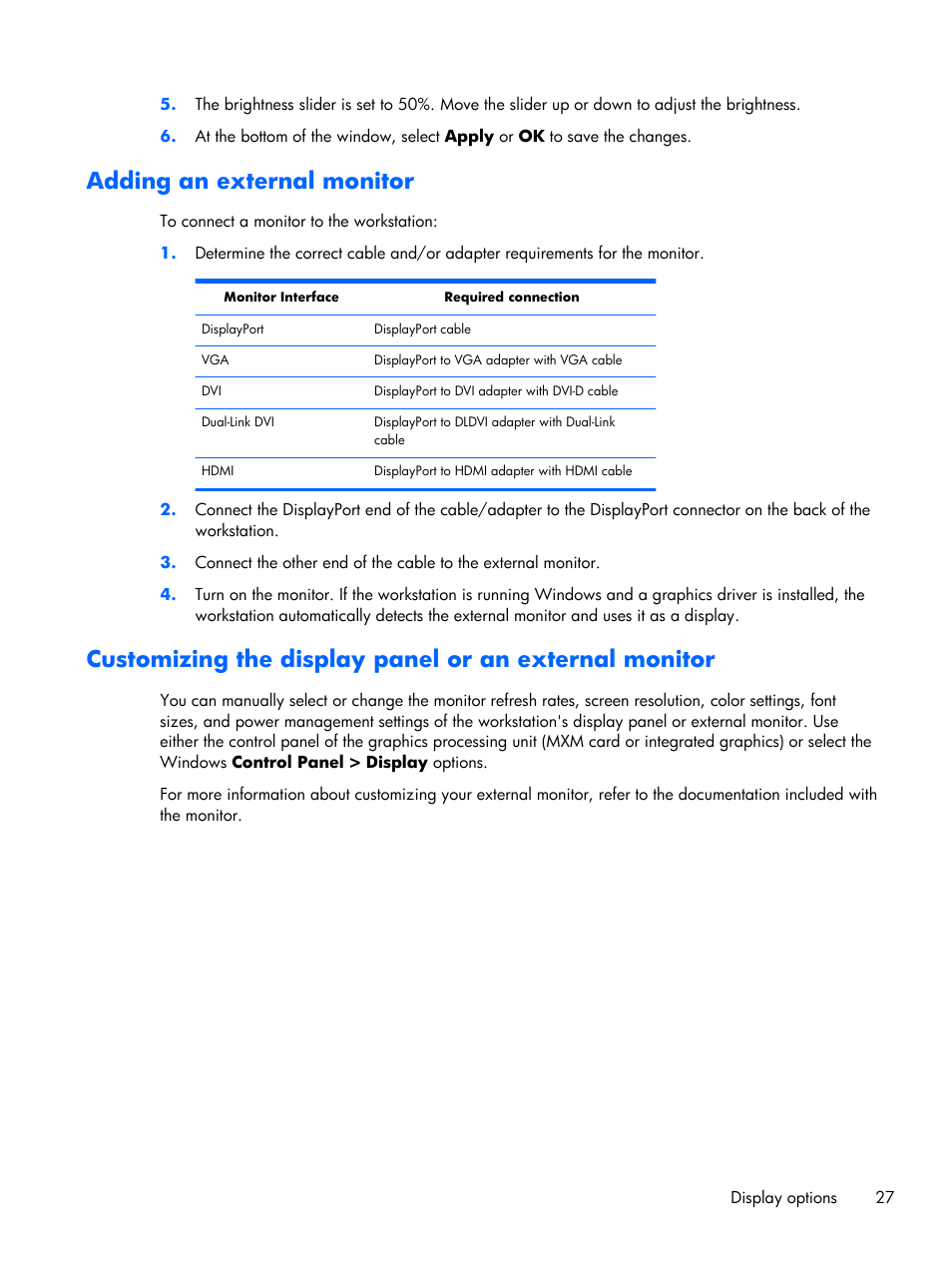 Adding an external monitor | HP Z1 G2-Workstation User Manual | Page 35 / 68