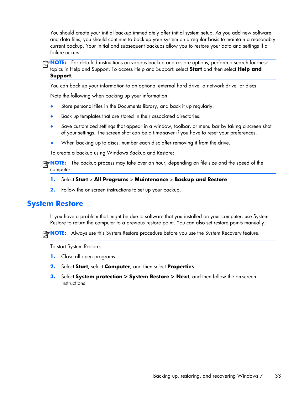 System restore | HP Z1 G2-Workstation User Manual | Page 41 / 68