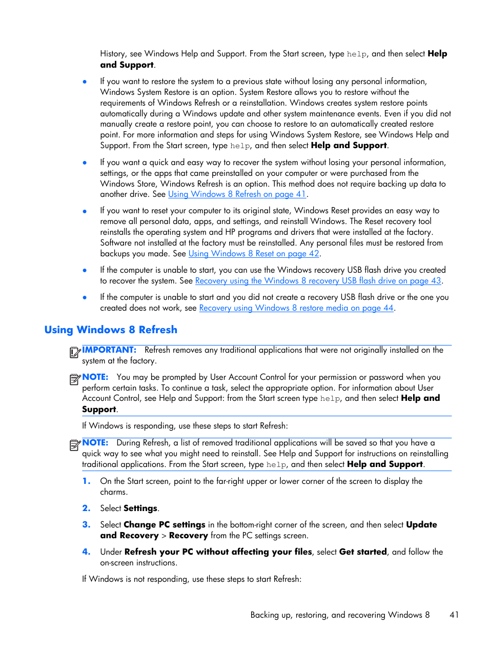 Using windows 8 refresh | HP Z1 G2-Workstation User Manual | Page 49 / 68