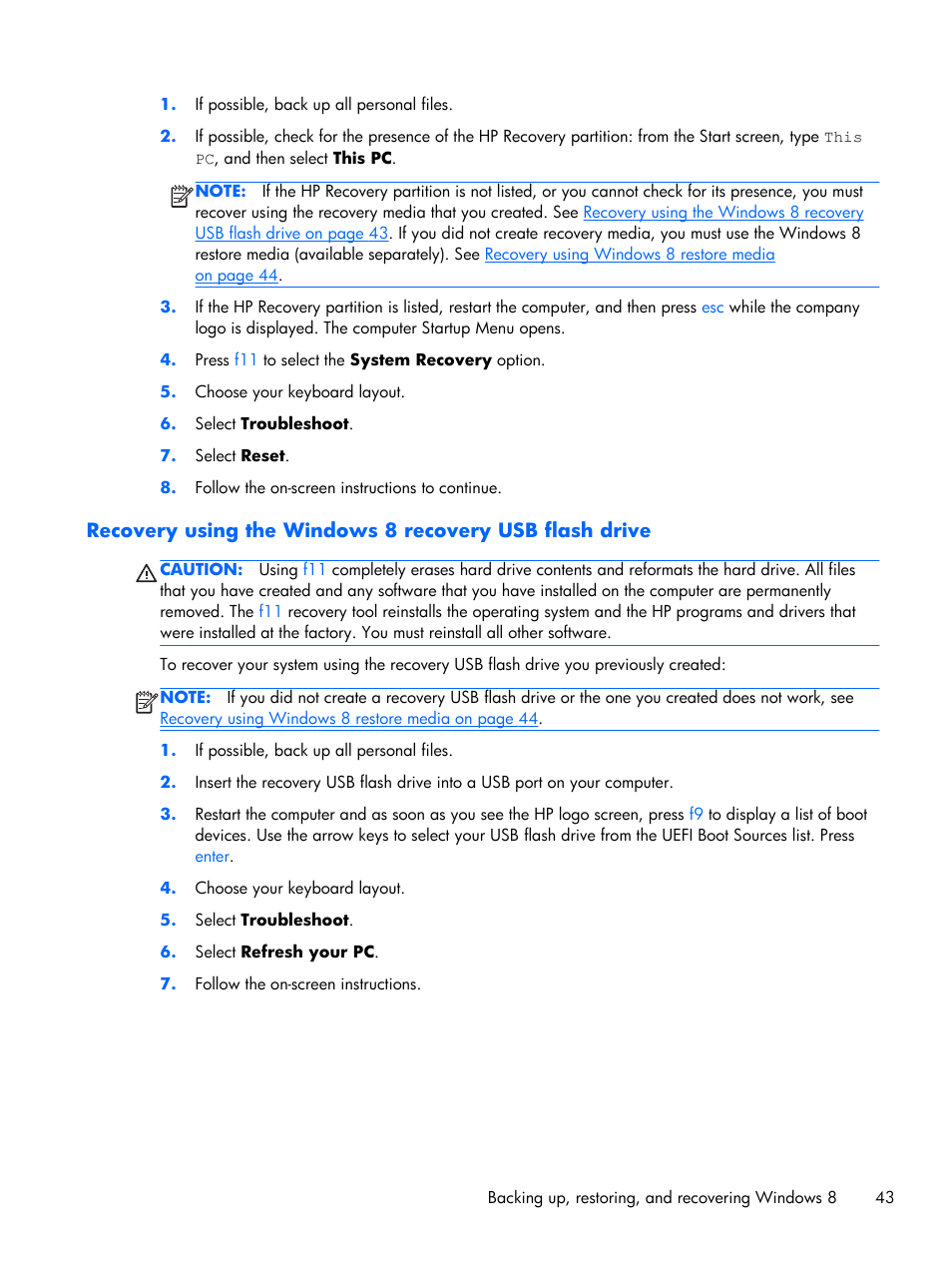 Recovery using the windows 8 recovery | HP Z1 G2-Workstation User Manual | Page 51 / 68