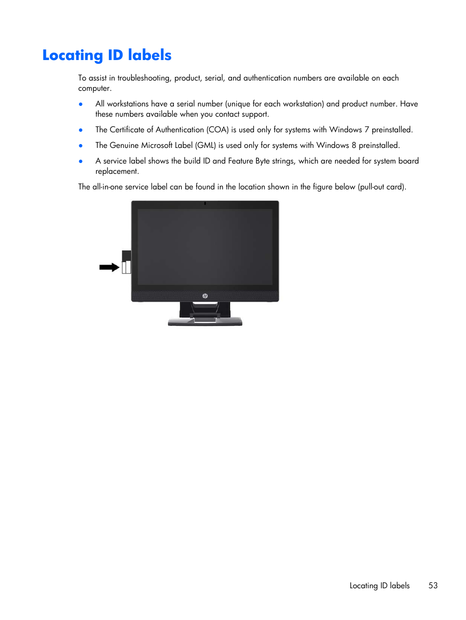 Locating id labels | HP Z1 G2-Workstation User Manual | Page 61 / 68