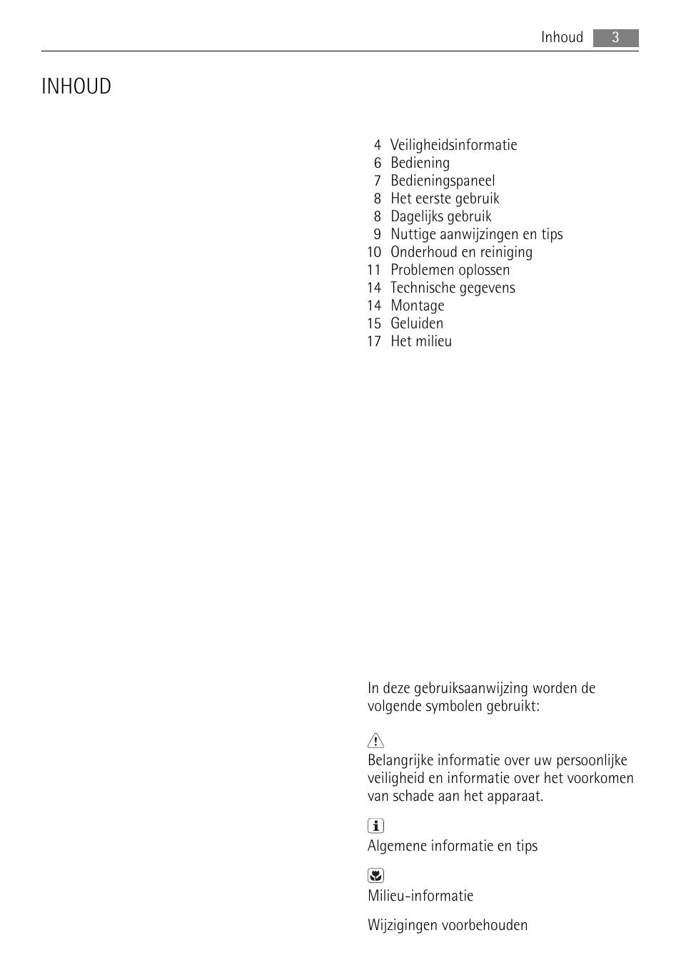 Inhoud | AEG A51100HSW0 User Manual | Page 3 / 84