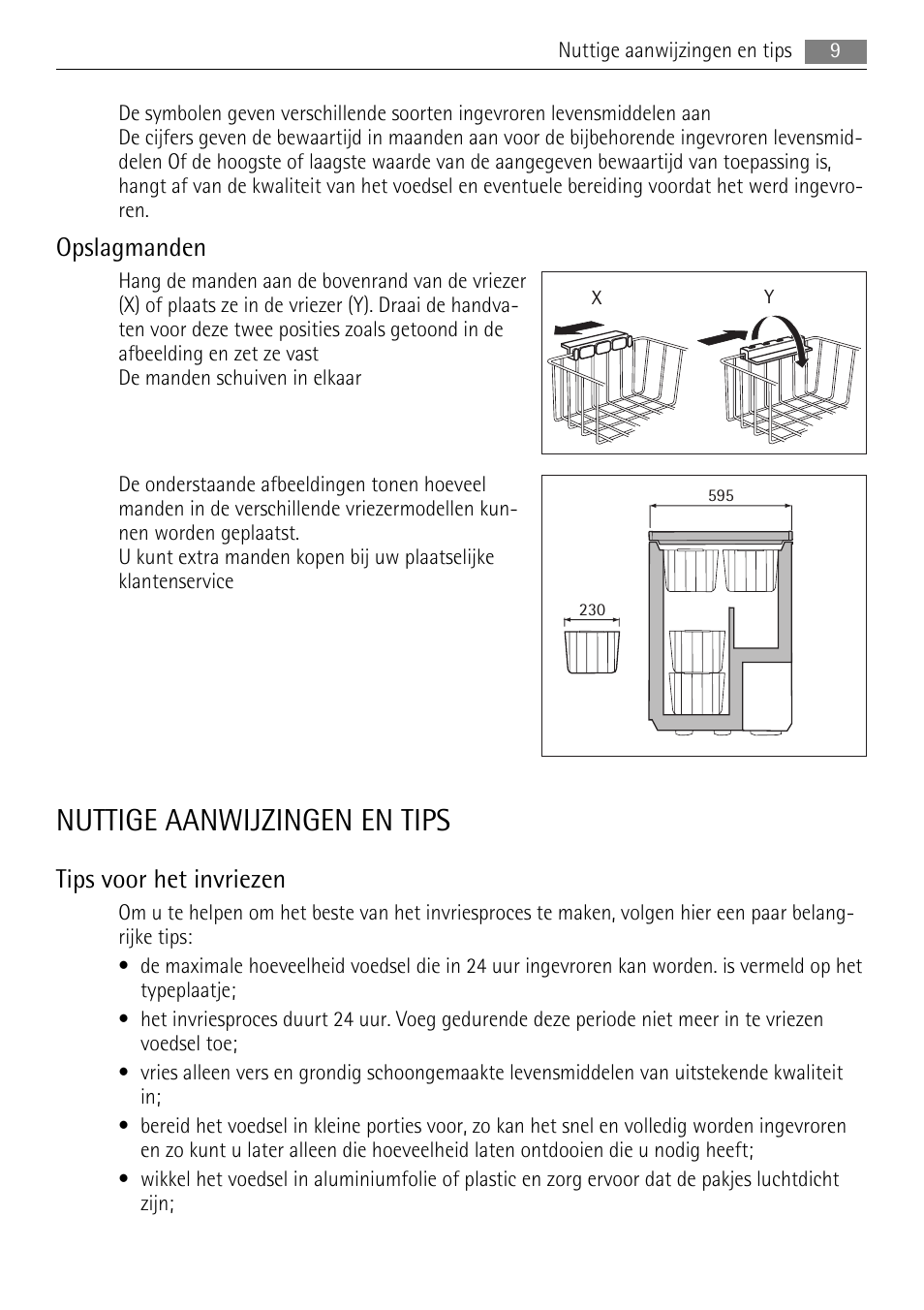 Nuttige aanwijzingen en tips, Opslagmanden, Tips voor het invriezen | AEG A51100HSW0 User Manual | Page 9 / 84