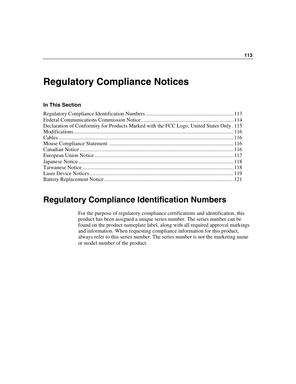 Regulatory compliance notices, Regulatory compliance identification numbers | HP ProLiant DL560 Server User Manual | Page 113 / 136