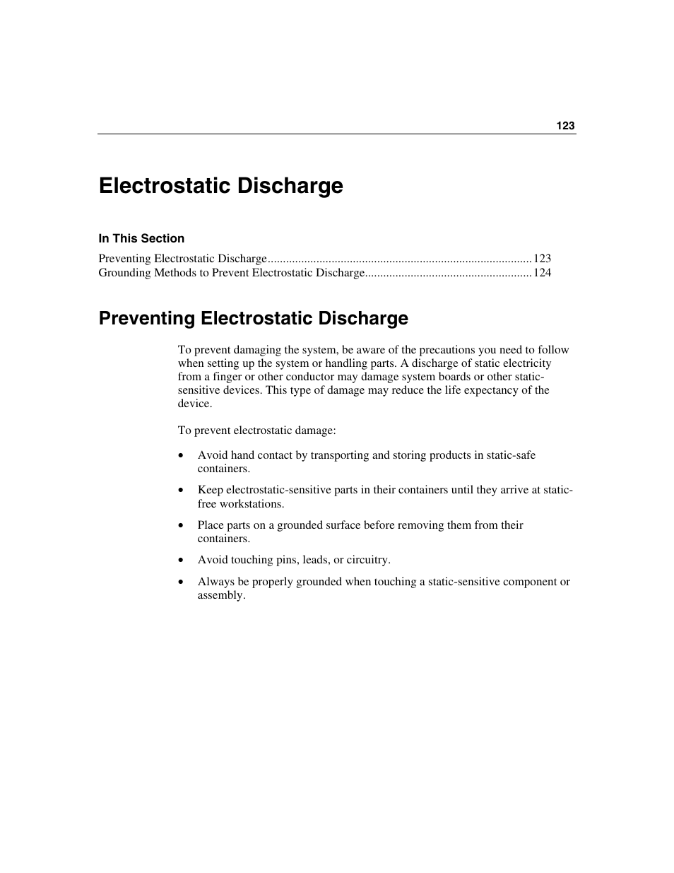 Electrostatic discharge, Preventing electrostatic discharge | HP ProLiant DL560 Server User Manual | Page 123 / 136