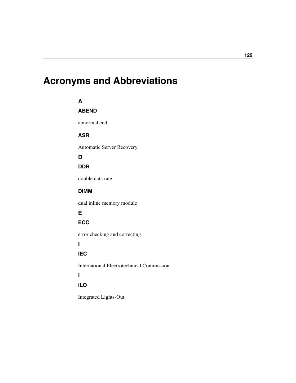 Acronyms and abbreviations | HP ProLiant DL560 Server User Manual | Page 129 / 136