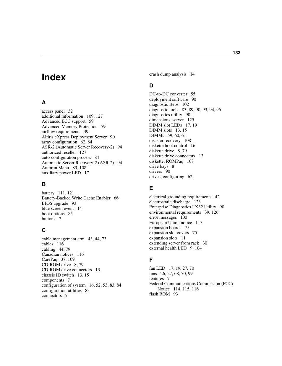Index, Index 133 | HP ProLiant DL560 Server User Manual | Page 133 / 136