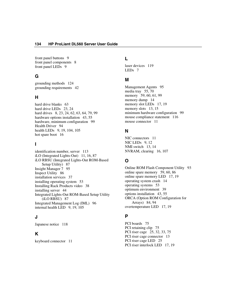HP ProLiant DL560 Server User Manual | Page 134 / 136