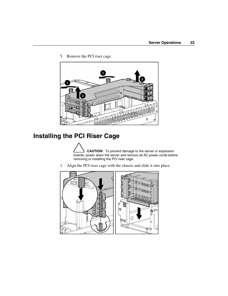 Installing the pci riser cage | HP ProLiant DL560 Server User Manual | Page 33 / 136