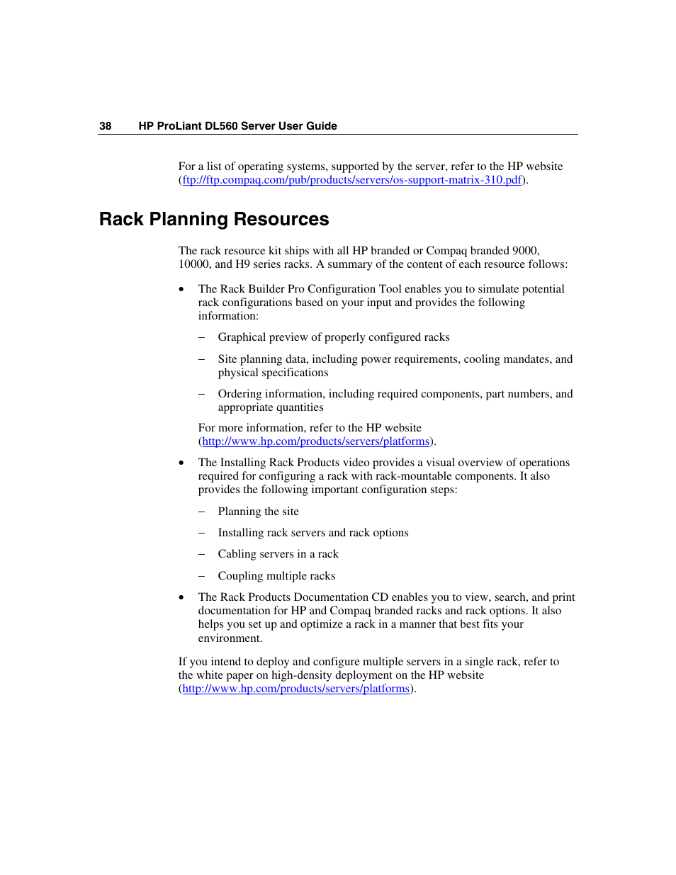 Rack planning resources | HP ProLiant DL560 Server User Manual | Page 38 / 136