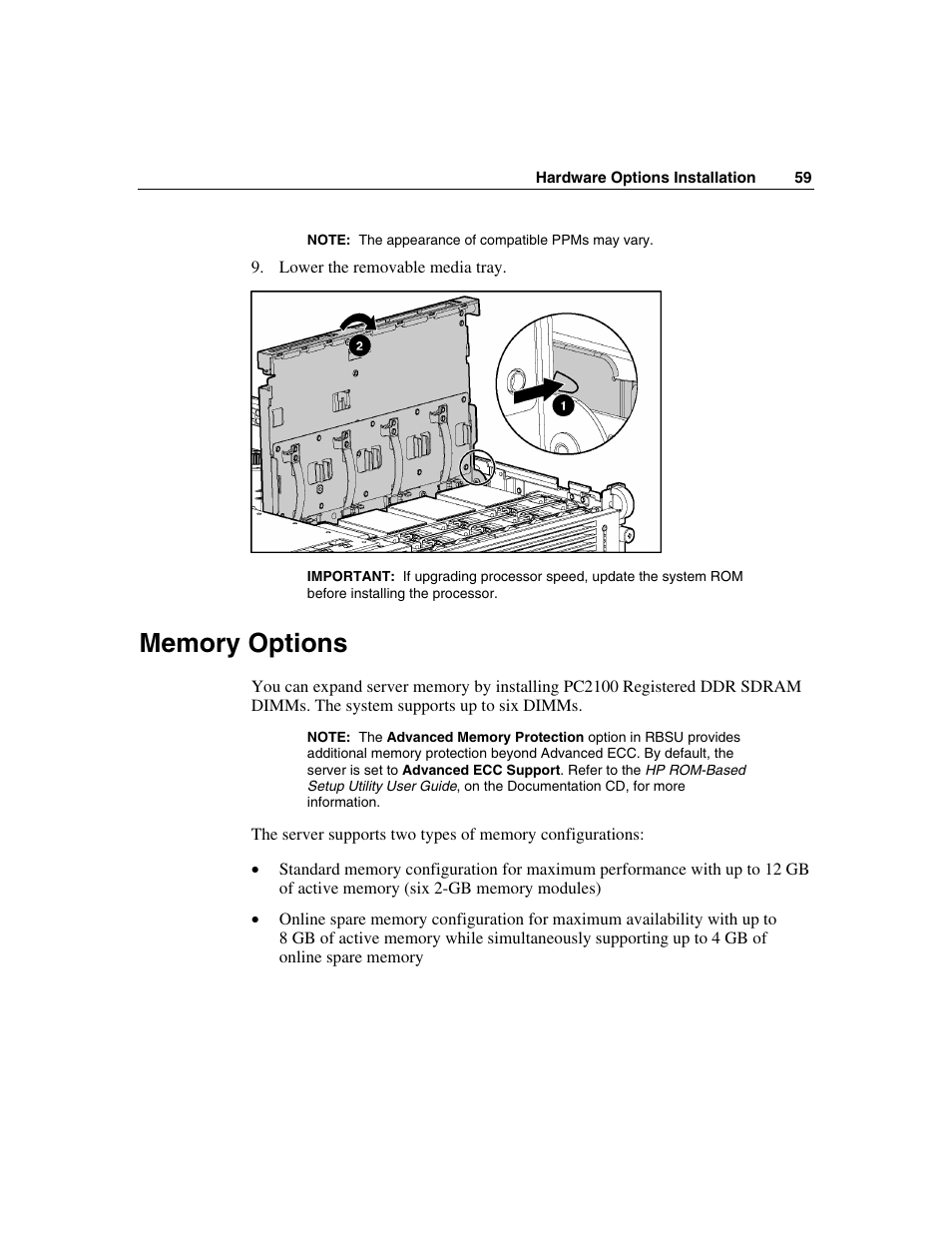 Memory options | HP ProLiant DL560 Server User Manual | Page 59 / 136