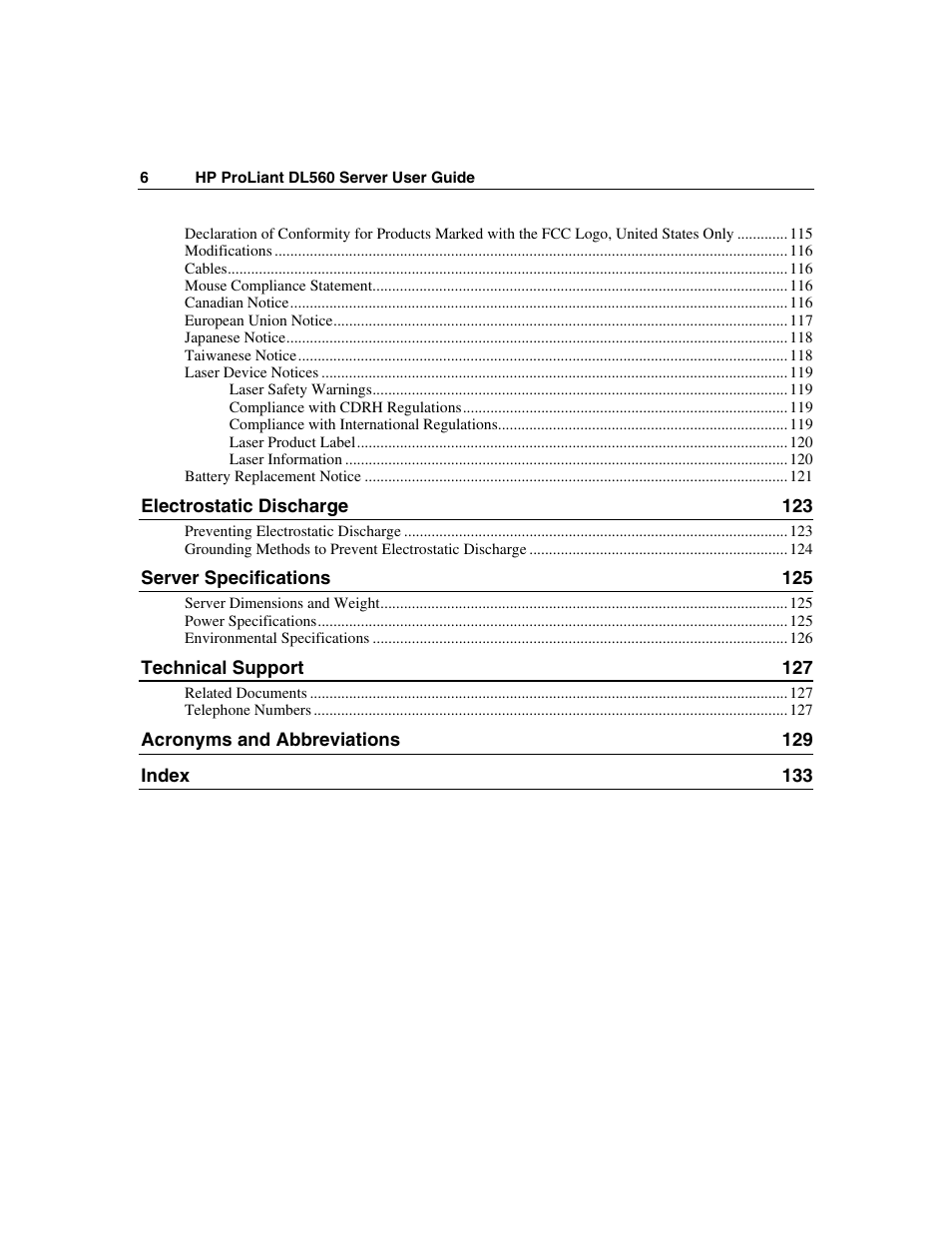 HP ProLiant DL560 Server User Manual | Page 6 / 136