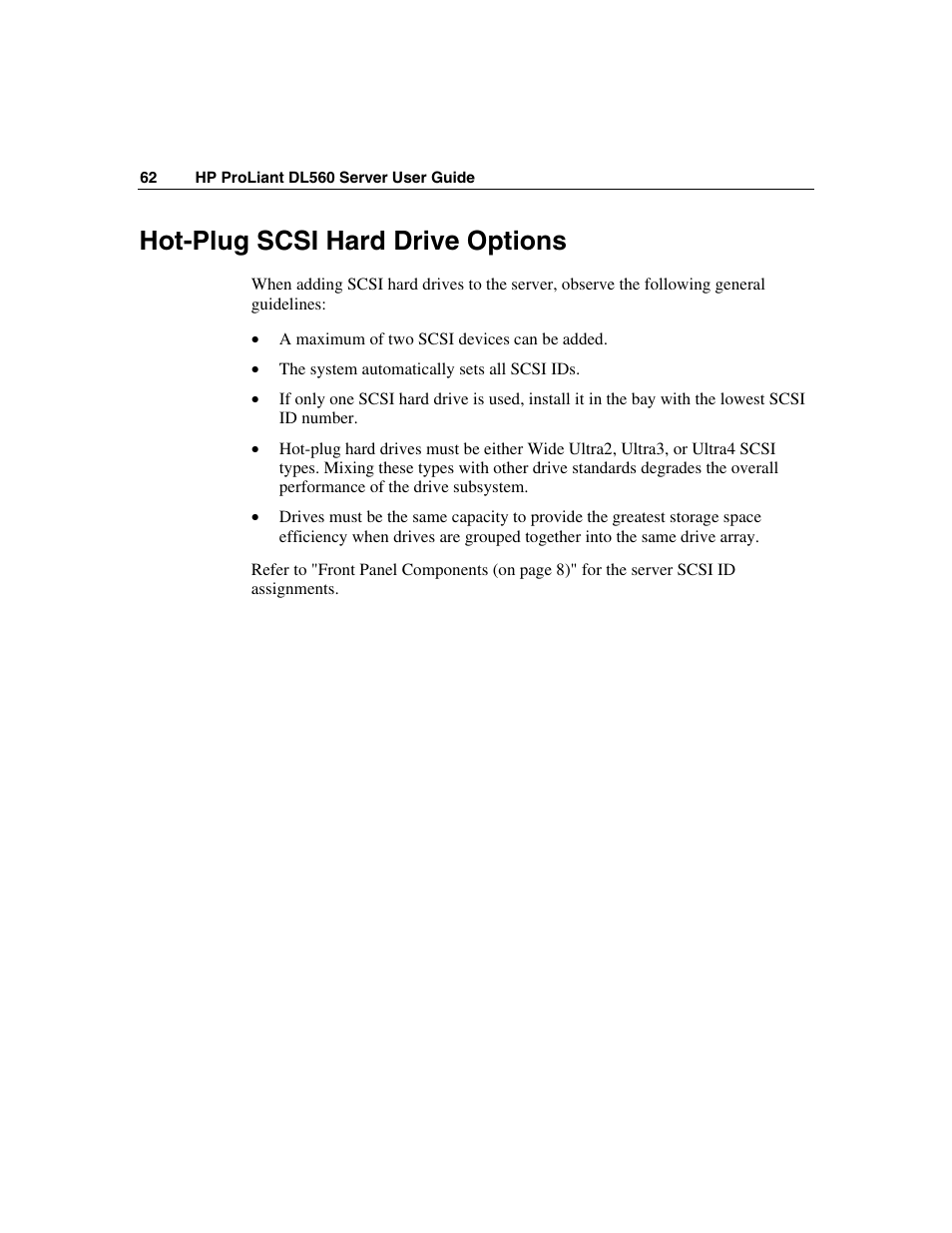 Hot-plug scsi hard drive options | HP ProLiant DL560 Server User Manual | Page 62 / 136