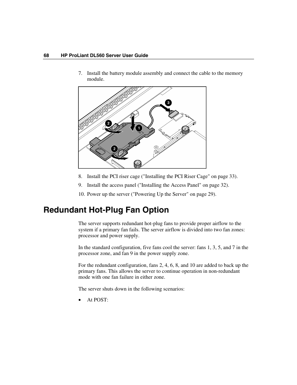 Redundant hot-plug fan option | HP ProLiant DL560 Server User Manual | Page 68 / 136