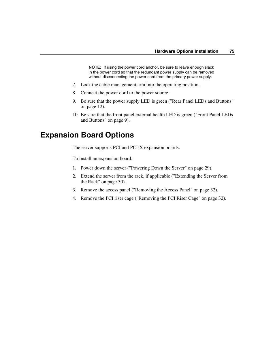 Expansion board options | HP ProLiant DL560 Server User Manual | Page 75 / 136