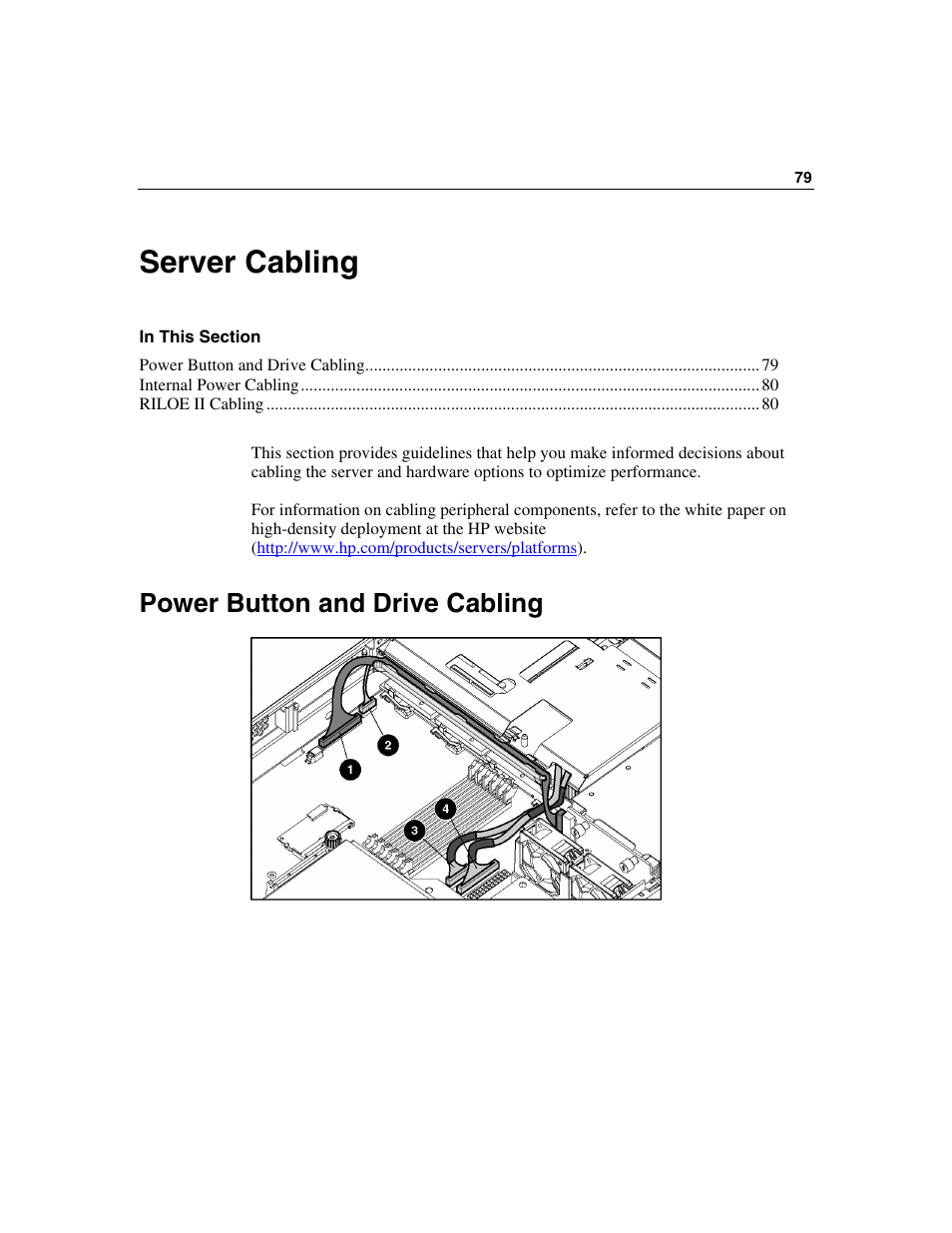 Server cabling, Power button and drive cabling | HP ProLiant DL560 Server User Manual | Page 79 / 136