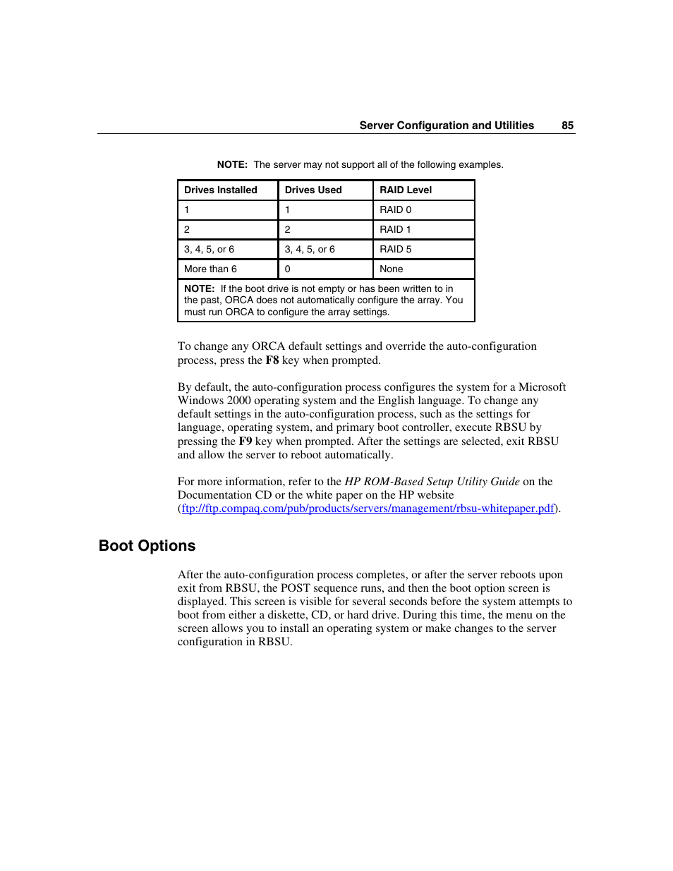 Boot options | HP ProLiant DL560 Server User Manual | Page 85 / 136