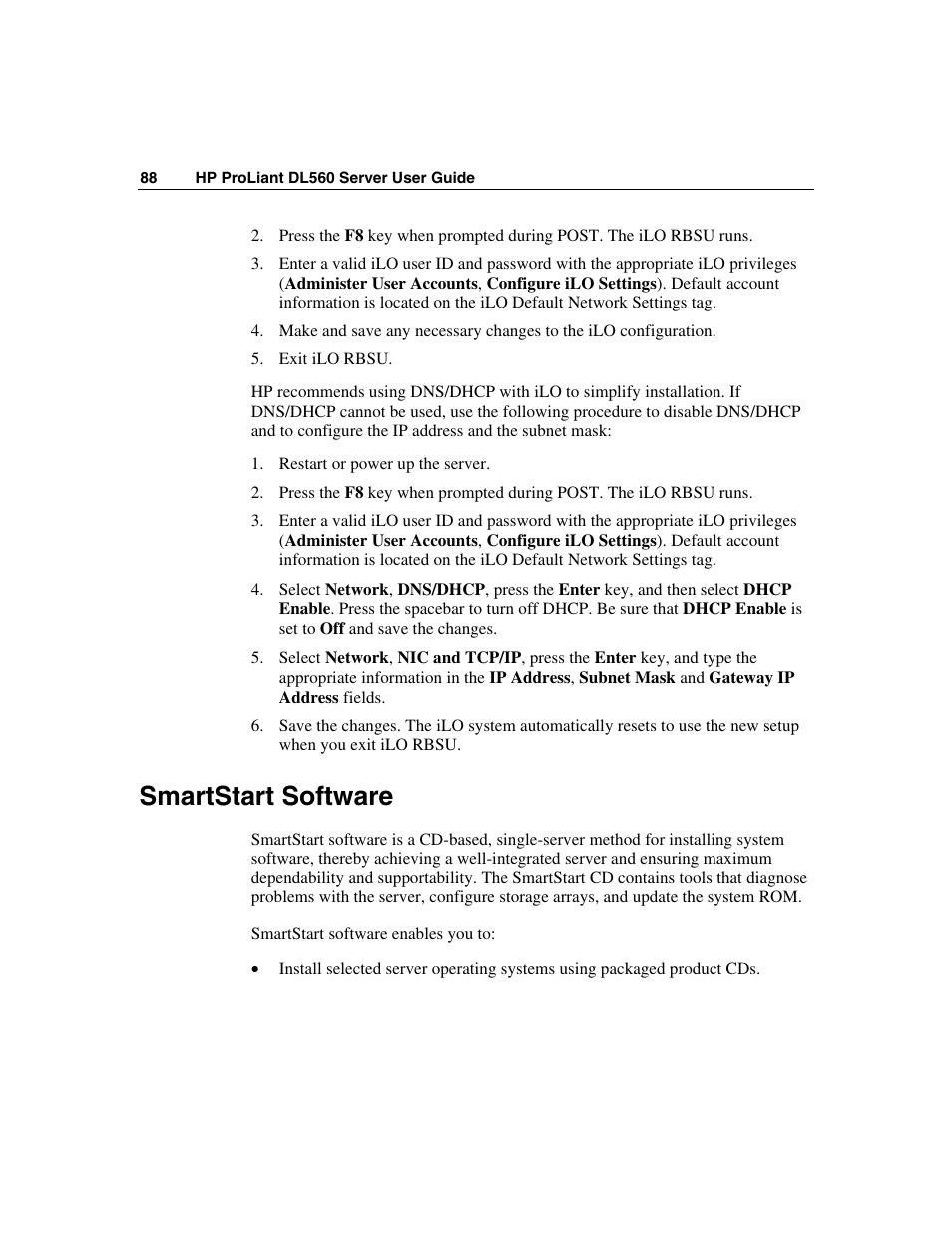 Smartstart software | HP ProLiant DL560 Server User Manual | Page 88 / 136