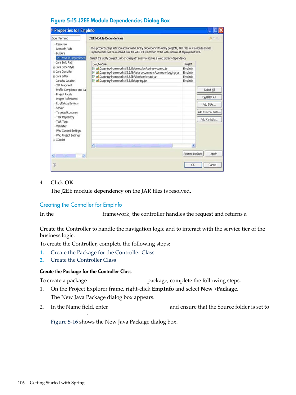 Creating the controller for empinfo, Create the package for the controller class | HP Integrity NonStop H-Series User Manual | Page 106 / 492
