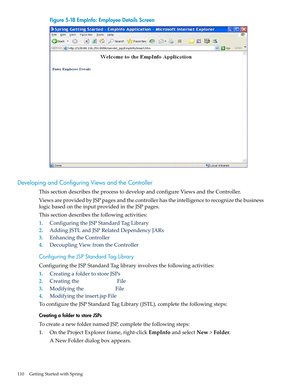 Configuring the jsp standard tag library, Creating a folder to store jsps, Developing and configuring | Views and the controller, Figure 5-18 | HP Integrity NonStop H-Series User Manual | Page 110 / 492