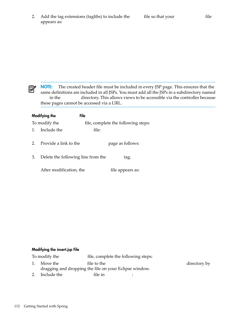 Modifying the index.jsp file, Modifying the insert.jsp file, Modifying the | Index.jsp, File | HP Integrity NonStop H-Series User Manual | Page 112 / 492