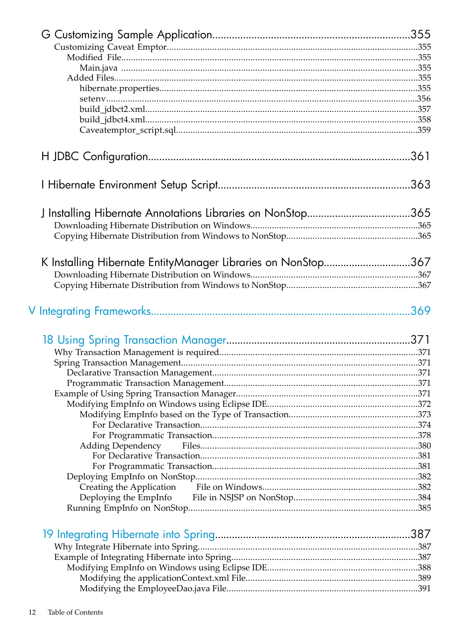 G customizing sample application, 19 integrating hibernate into spring | HP Integrity NonStop H-Series User Manual | Page 12 / 492