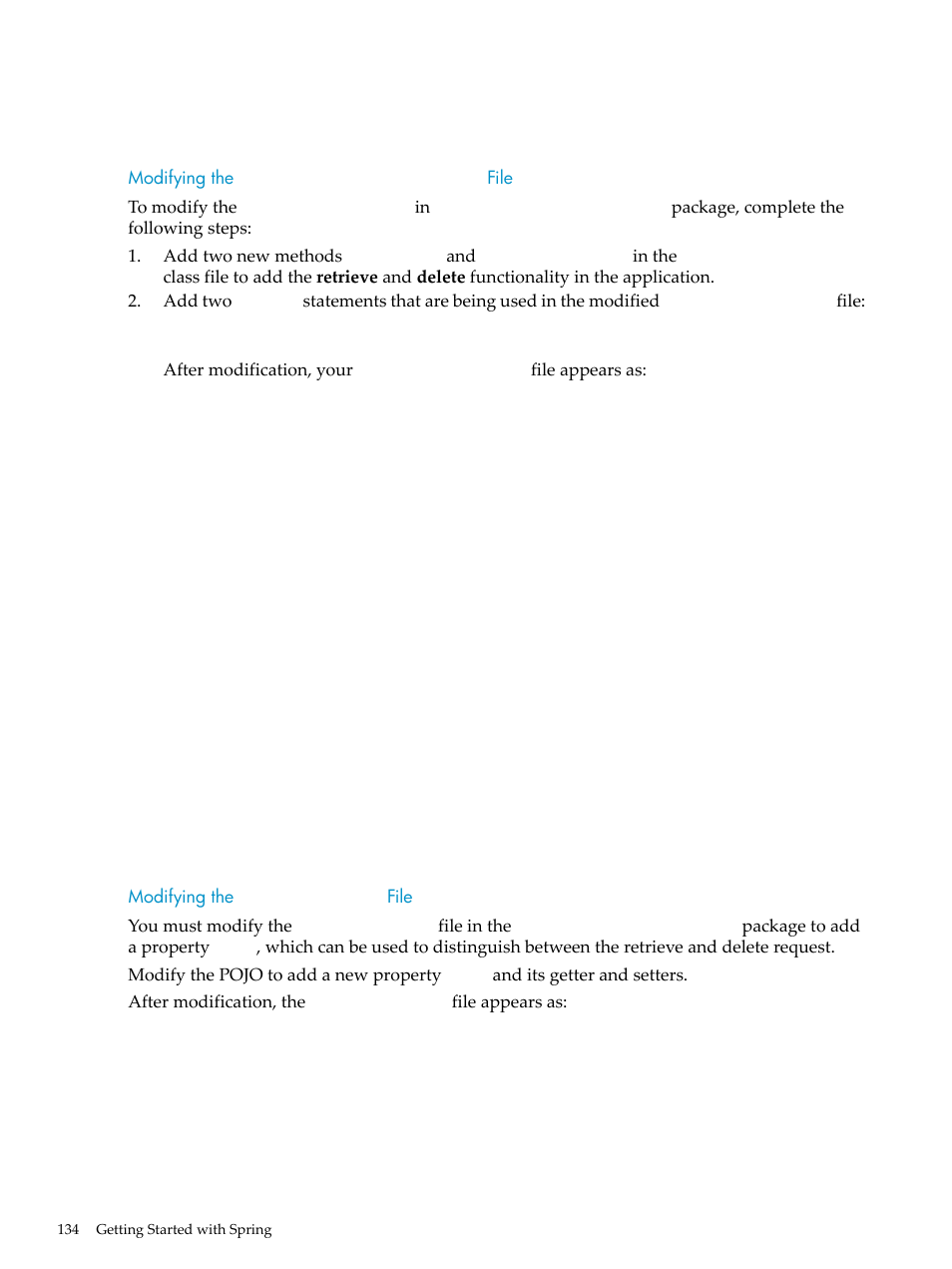 Modifying the employeedao.java class file, Modifying the employee.java file, Modifying the | Employeedao.java class, File, Employee.java | HP Integrity NonStop H-Series User Manual | Page 134 / 492