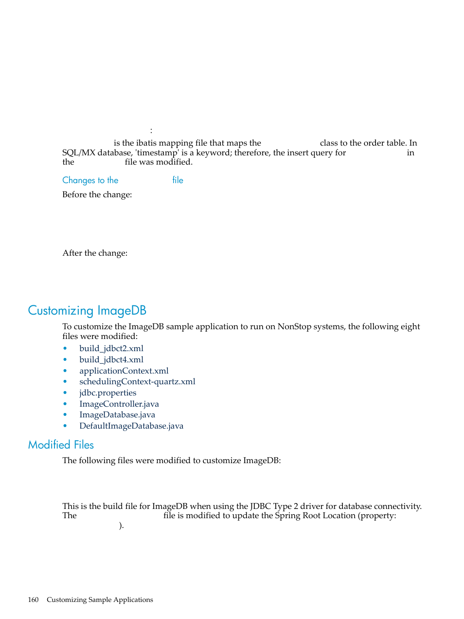 Order.xml, Customizing imagedb, Modified files | Build_jdbct2.xml | HP Integrity NonStop H-Series User Manual | Page 160 / 492