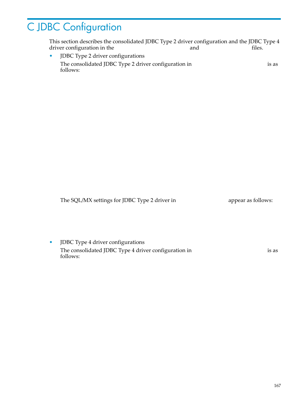 C jdbc configuration, Appendix c: jdbc configuration, Jdbc configuration | HP Integrity NonStop H-Series User Manual | Page 167 / 492