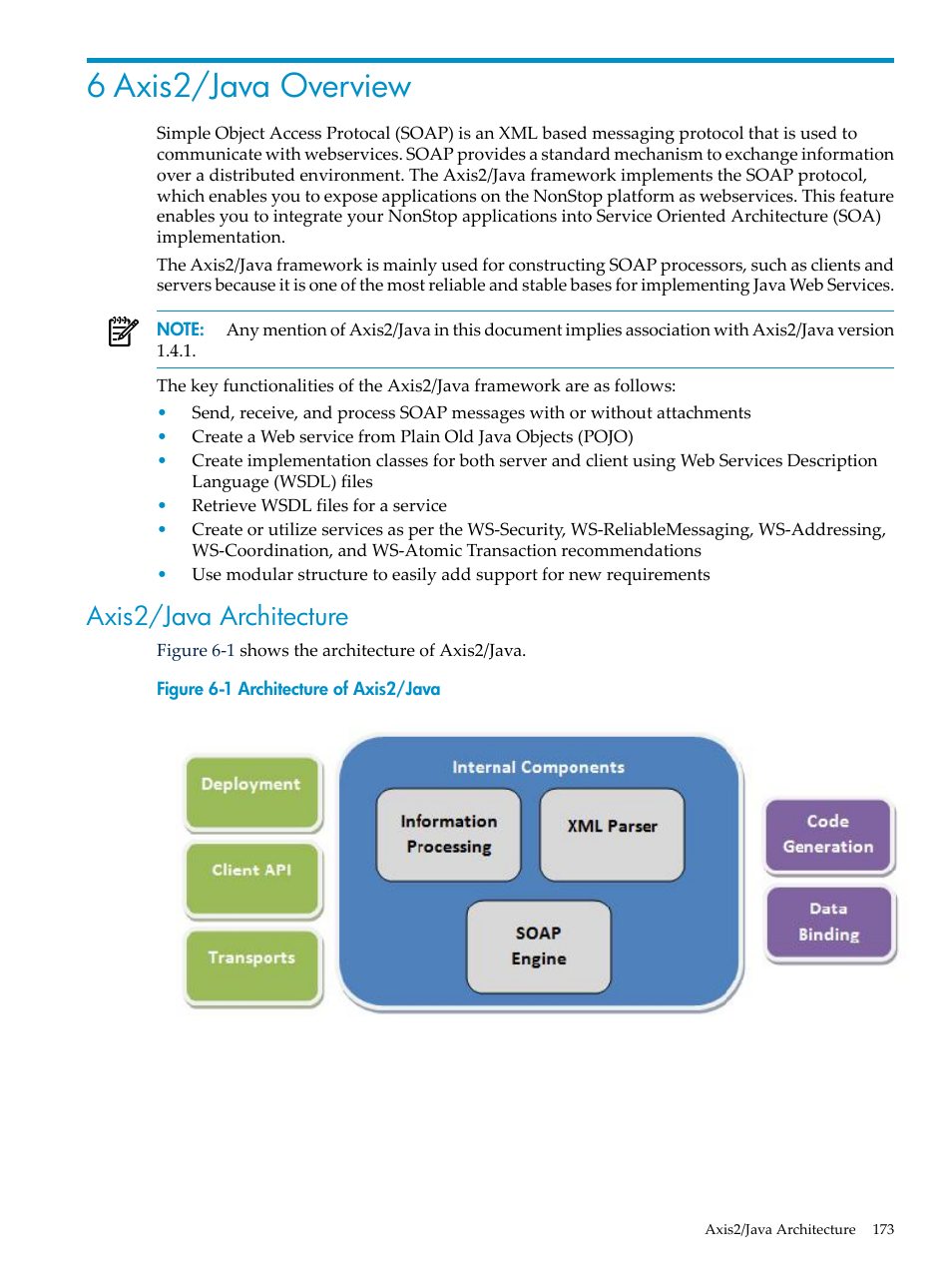 6 axis2/java overview, Axis2/java architecture, Chapter 6: axis2/java overview | HP Integrity NonStop H-Series User Manual | Page 173 / 492