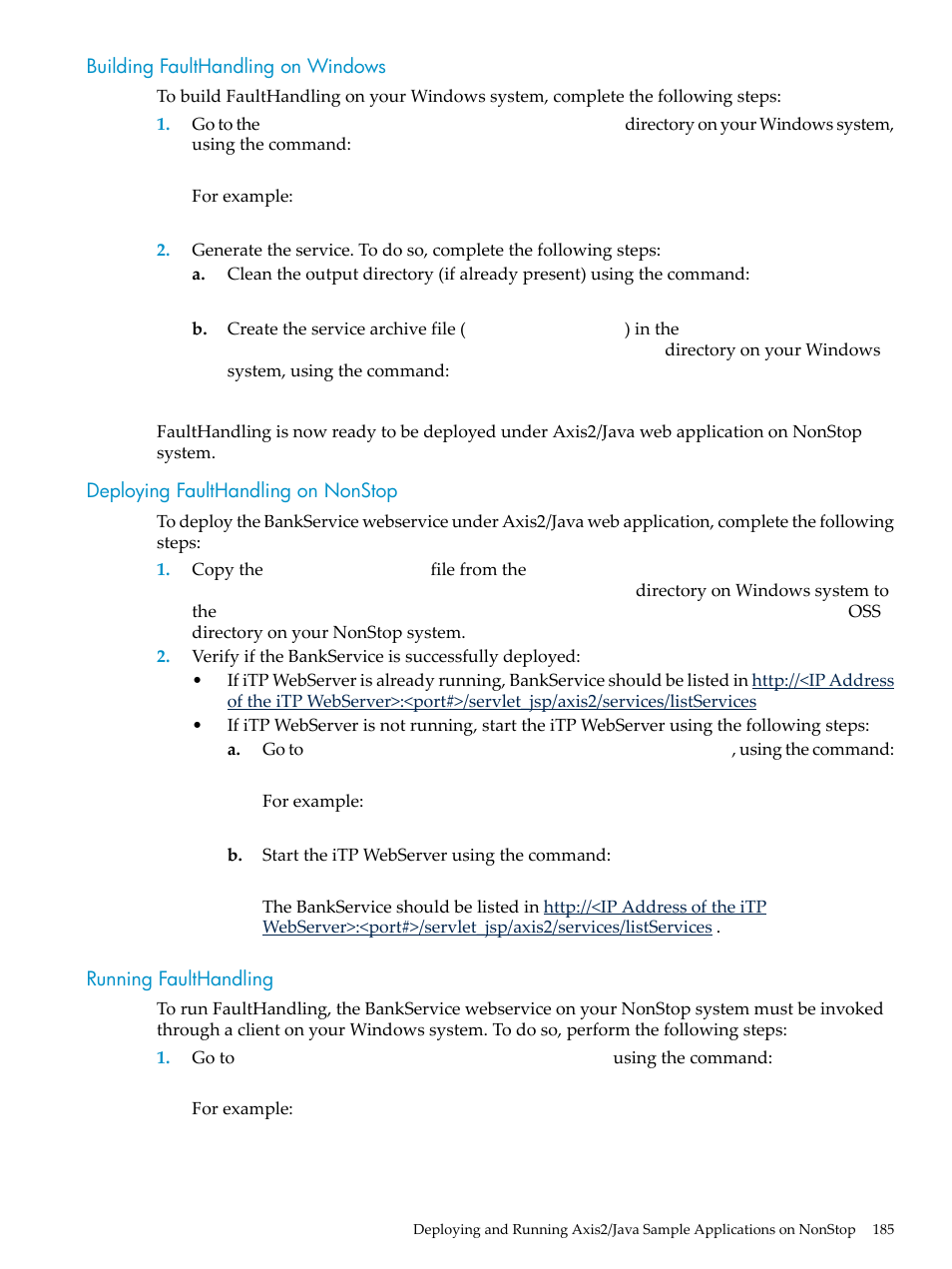 Building faulthandling on windows, Deploying faulthandling on nonstop, Running faulthandling | HP Integrity NonStop H-Series User Manual | Page 185 / 492