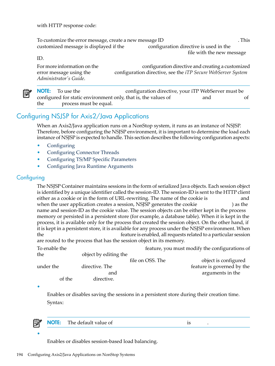 Configuring nsjsp for axis2/java applications, Configuring sessionbasedloadbalancing, Configuring | Sessionbasedloadbalancing | HP Integrity NonStop H-Series User Manual | Page 194 / 492