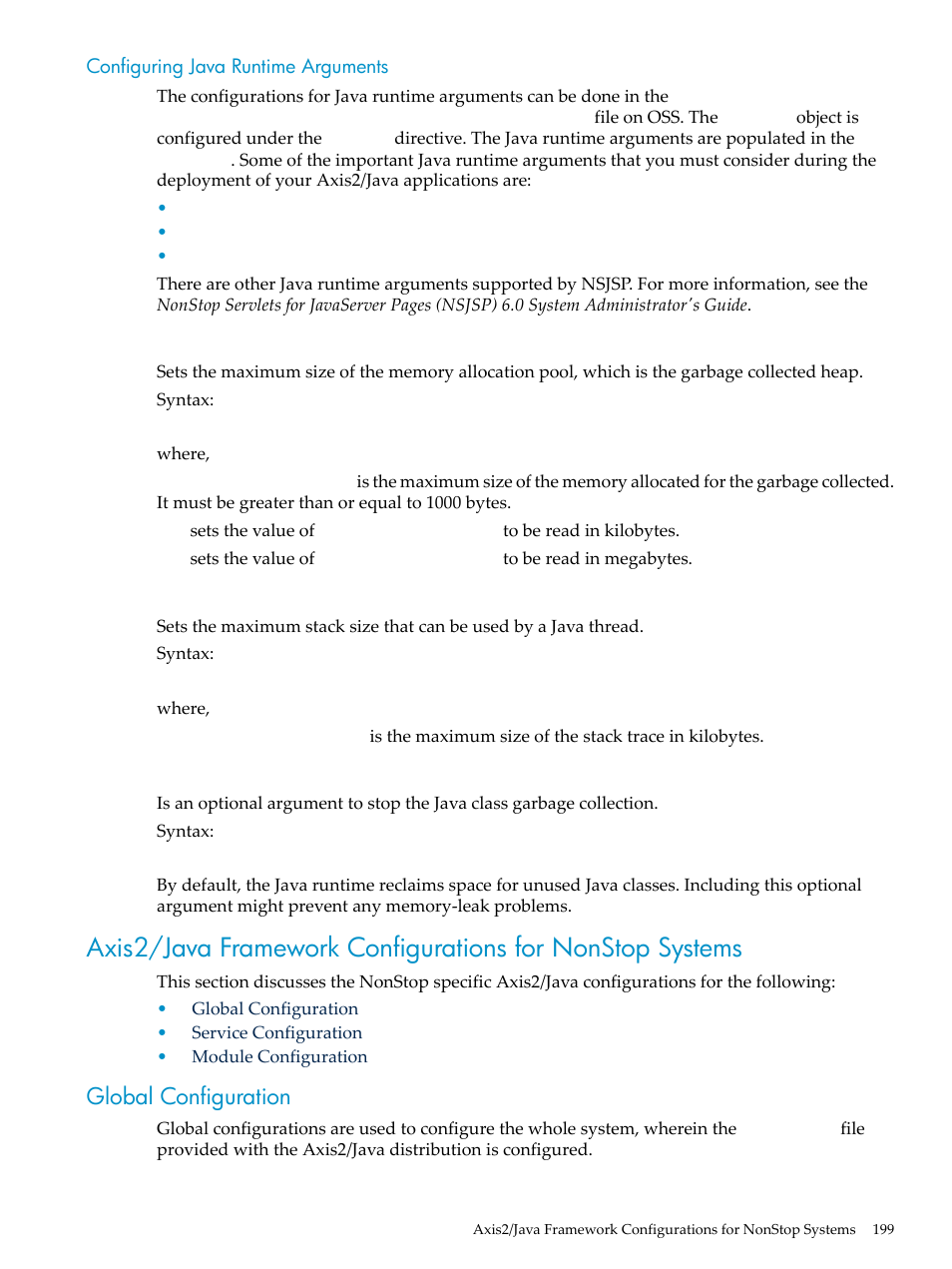Configuring java runtime arguments, Xnoclassgc, Global configuration | HP Integrity NonStop H-Series User Manual | Page 199 / 492