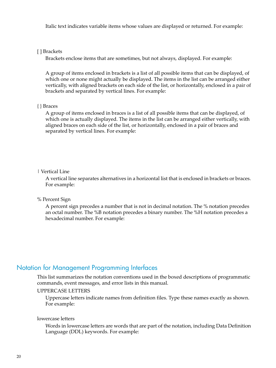 Notation for management programming interfaces | HP Integrity NonStop H-Series User Manual | Page 20 / 492