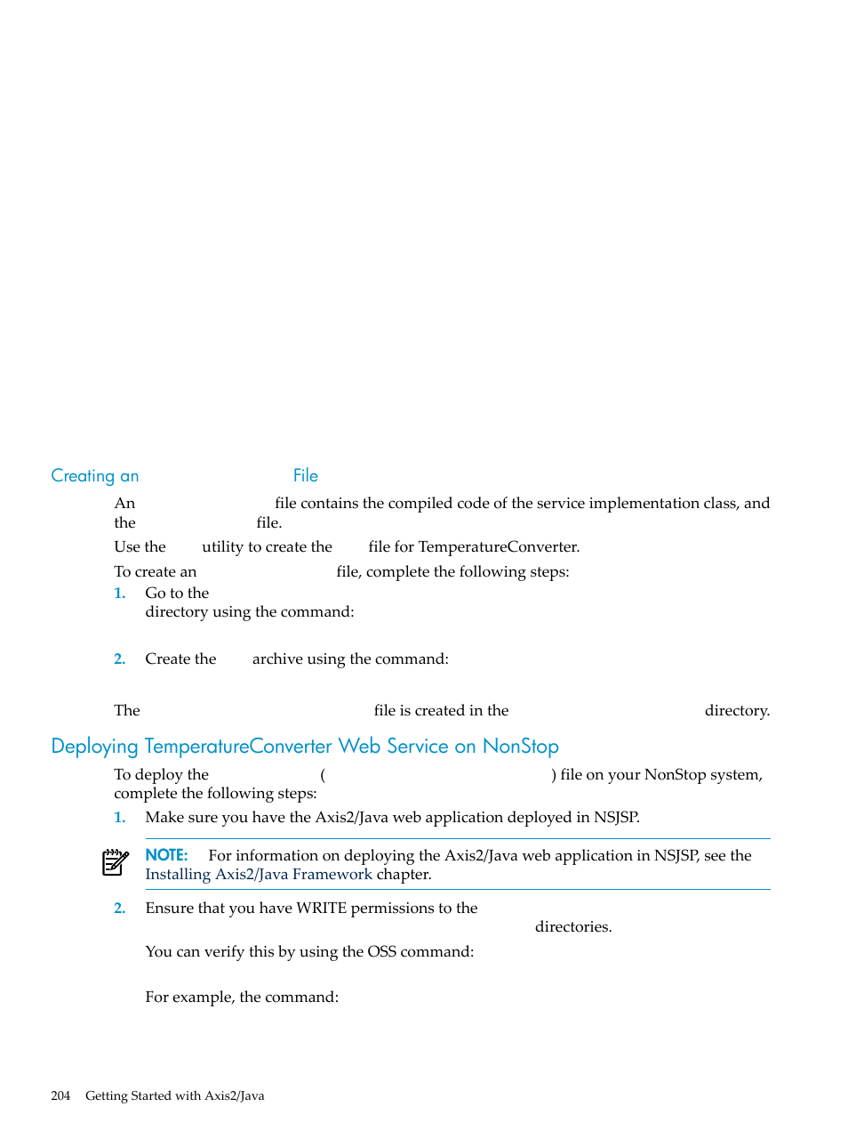 Creating an axis2/java aar file, Creating an, Axis2/java aar | File | HP Integrity NonStop H-Series User Manual | Page 204 / 492