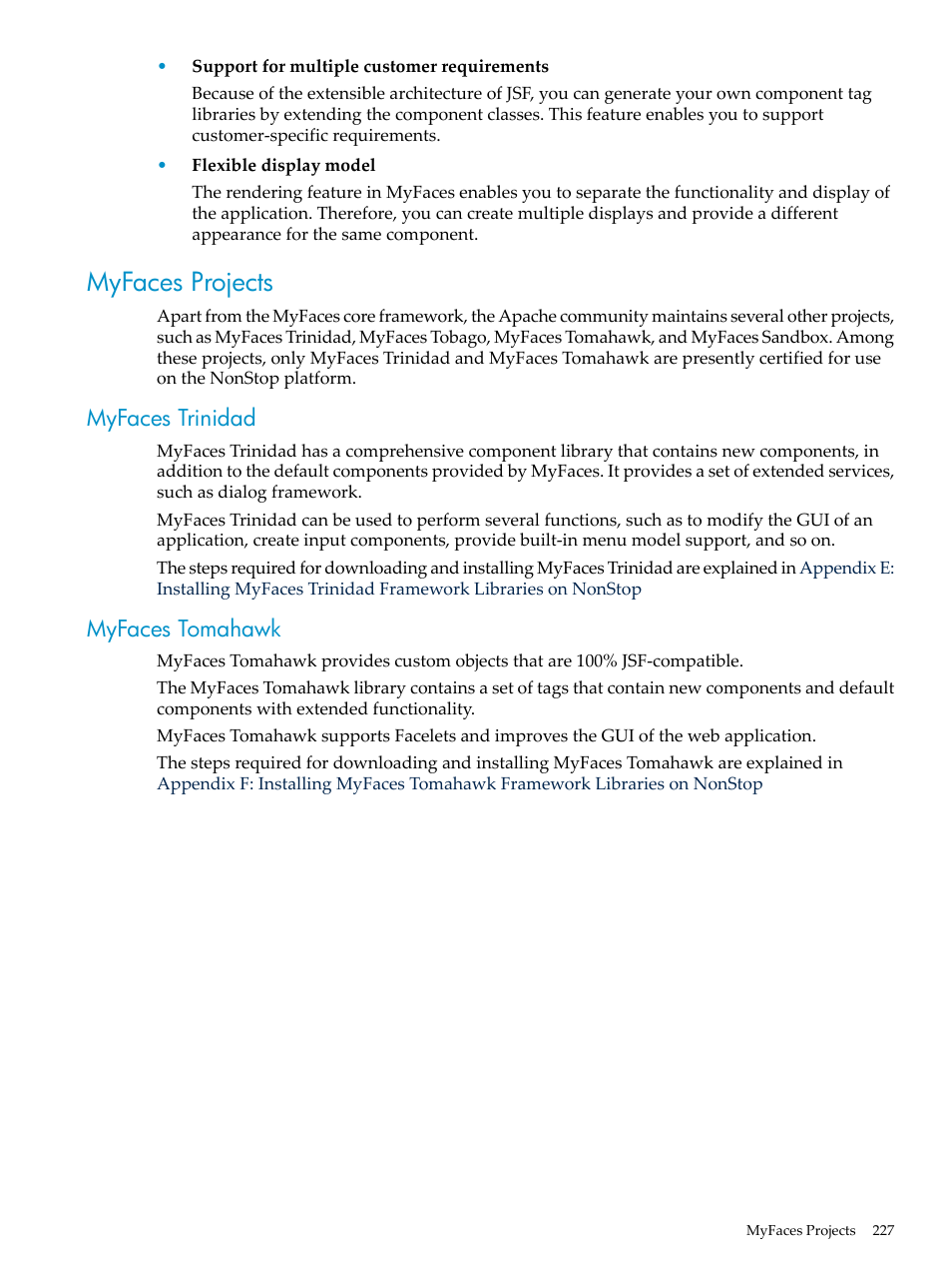 Myfaces projects, Myfaces trinidad, Myfaces tomahawk | Myfaces trinidad myfaces tomahawk | HP Integrity NonStop H-Series User Manual | Page 227 / 492