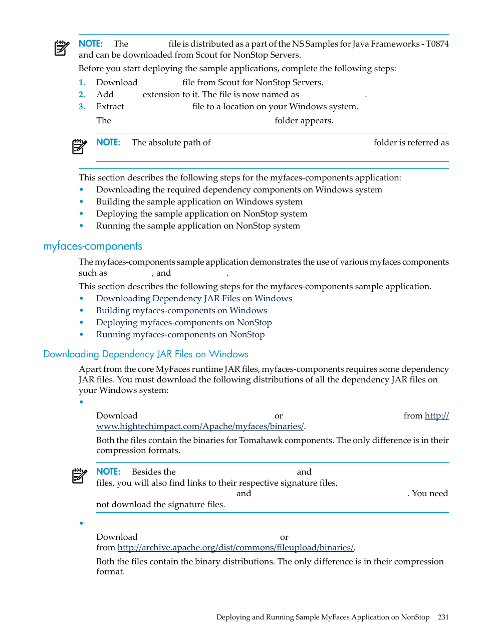 Myfaces-components, Downloading dependency jar files on windows | HP Integrity NonStop H-Series User Manual | Page 231 / 492