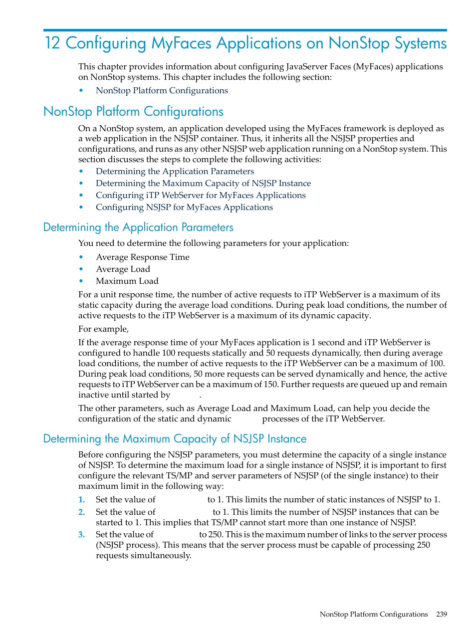 Nonstop platform configurations, Determining the application parameters, Determining the maximum capacity of nsjsp instance | HP Integrity NonStop H-Series User Manual | Page 239 / 492