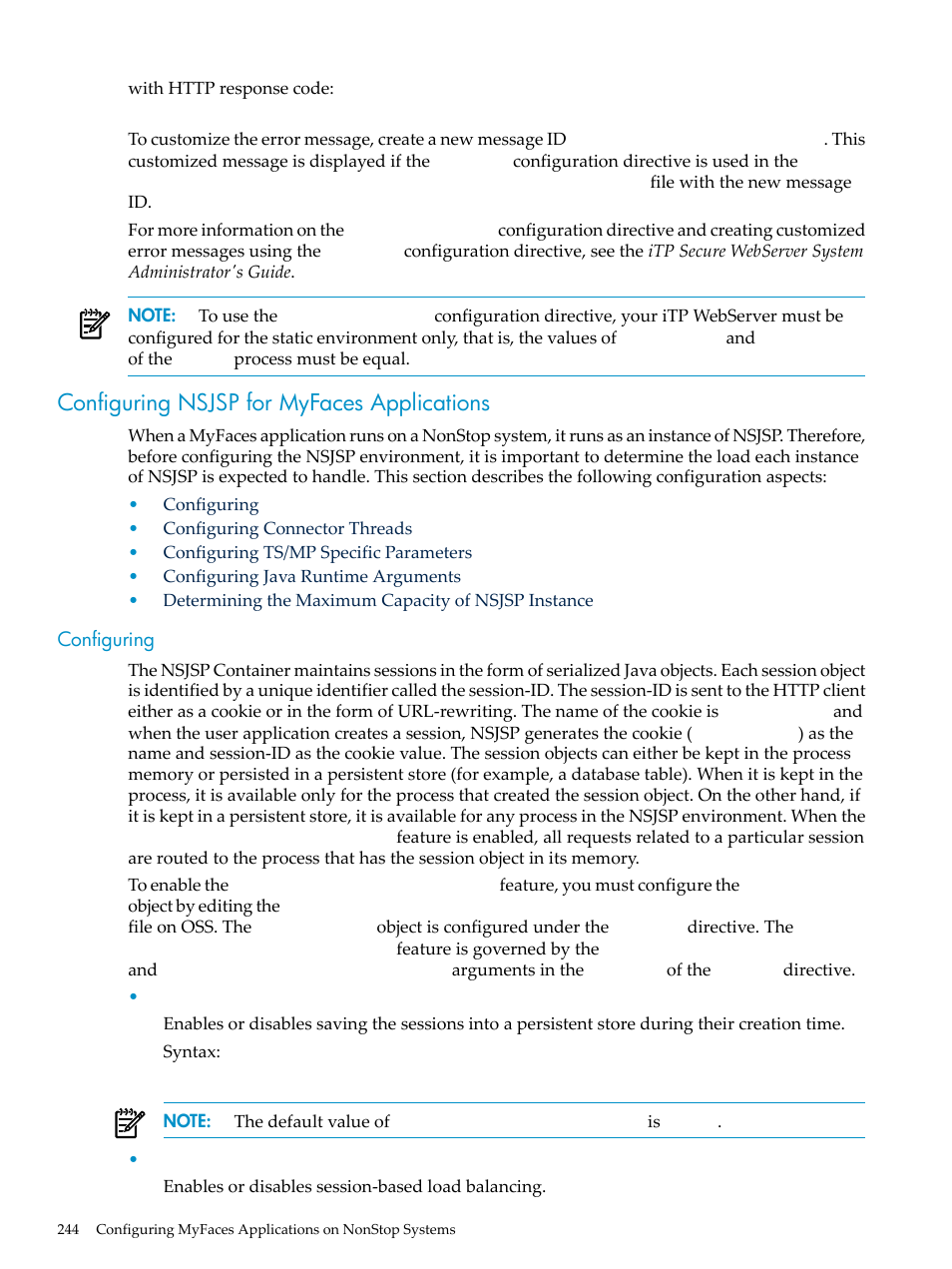 Configuring nsjsp for myfaces applications, Configuring sessionbasedloadbalancing, Configuring | Sessionbasedloadbalancing | HP Integrity NonStop H-Series User Manual | Page 244 / 492