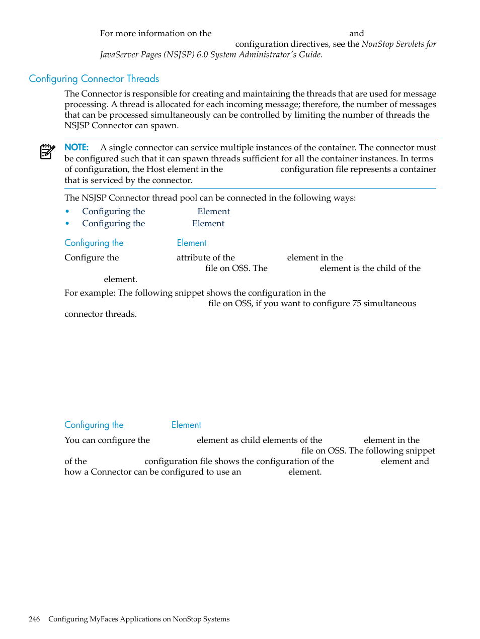 Configuring connector threads, Configuring the connector element, Configuring the executor element | Configuring the, Connector, Element, Executor | HP Integrity NonStop H-Series User Manual | Page 246 / 492