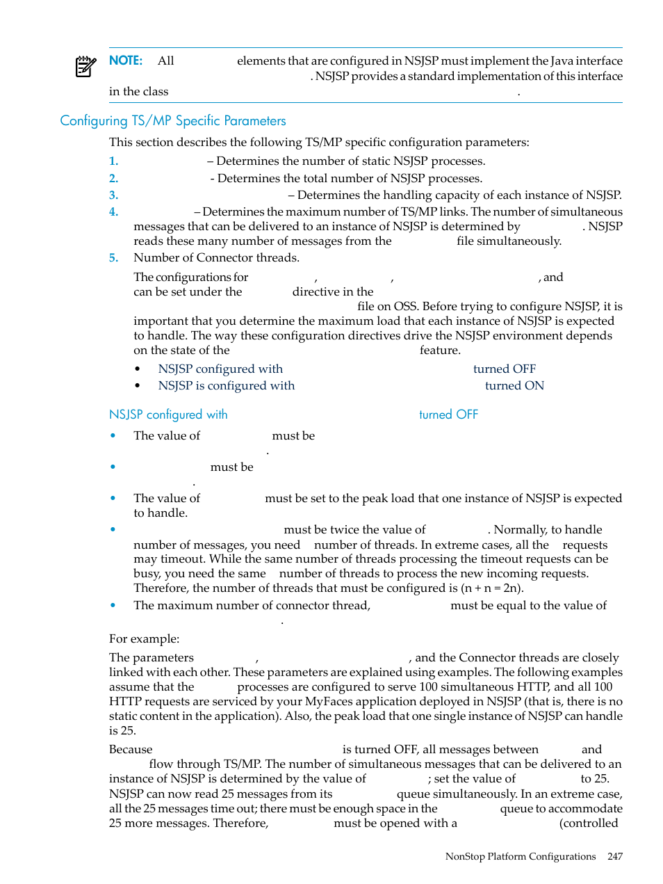 Configuring ts/mp specific parameters, Nsjsp configured with, Sessionbasedloadbalancing | Turned off | HP Integrity NonStop H-Series User Manual | Page 247 / 492