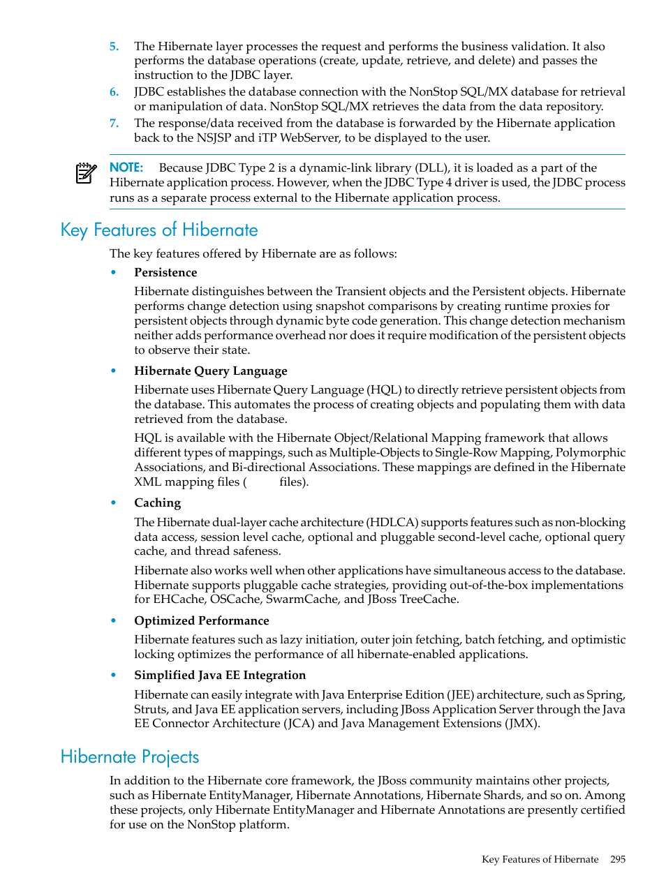 Key features of hibernate, Hibernate projects, Key features of hibernate hibernate projects | HP Integrity NonStop H-Series User Manual | Page 295 / 492