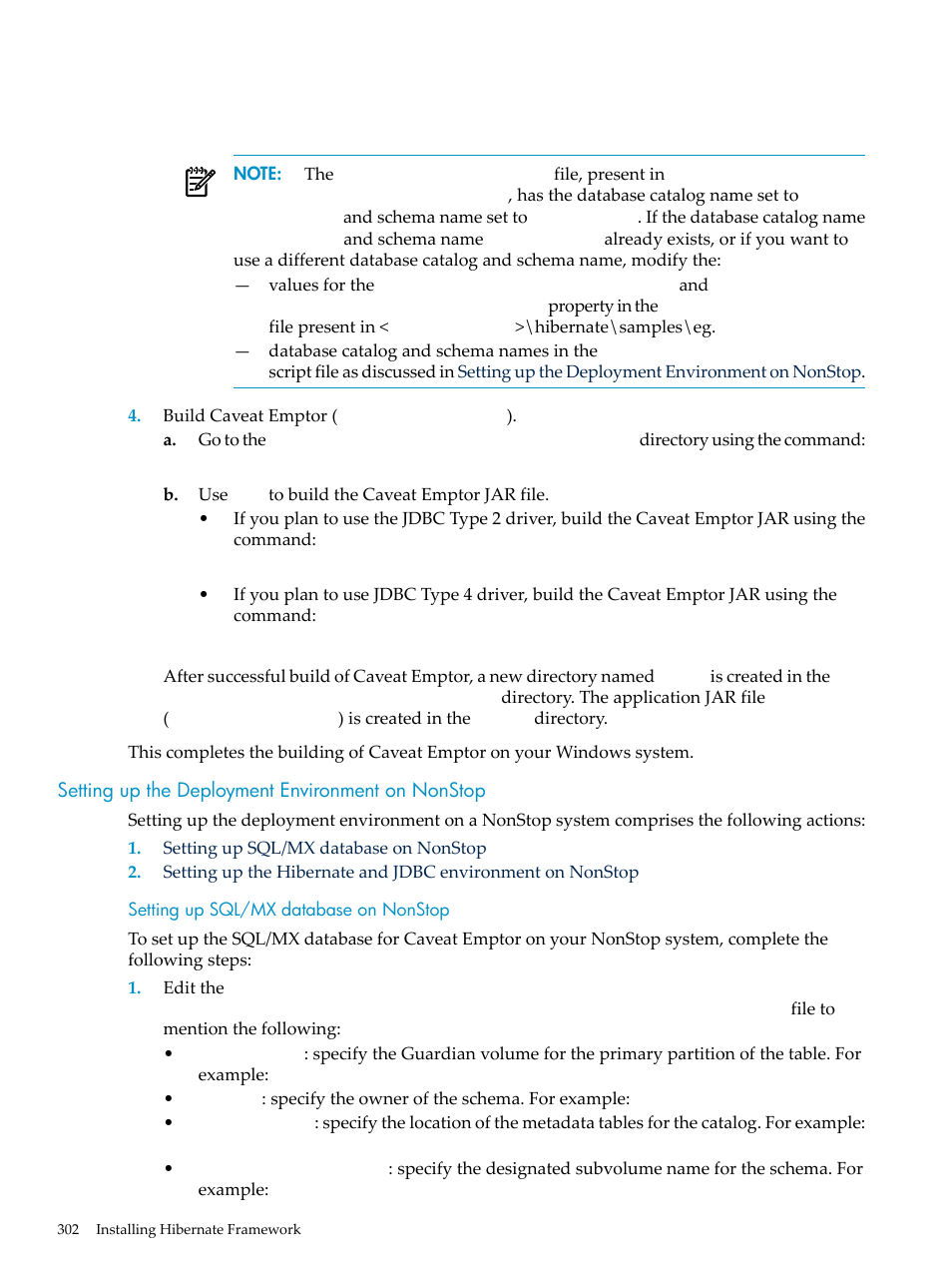 Setting up the deployment environment on nonstop, Setting up sql/mx database on nonstop | HP Integrity NonStop H-Series User Manual | Page 302 / 492