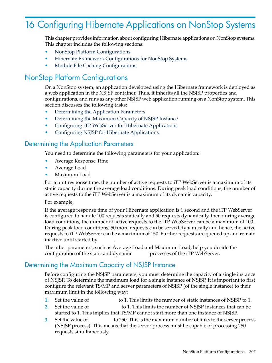 Nonstop platform configurations, Determining the application parameters, Determining the maximum capacity of nsjsp instance | HP Integrity NonStop H-Series User Manual | Page 307 / 492